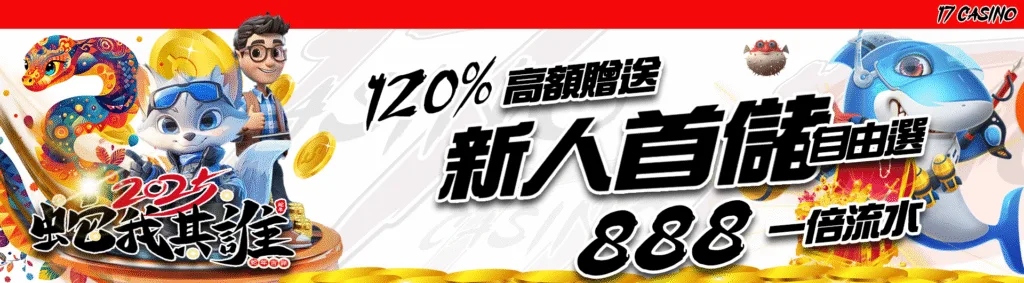 17娛樂城優惠：新人首儲120%高額贈送　888一倍流水
